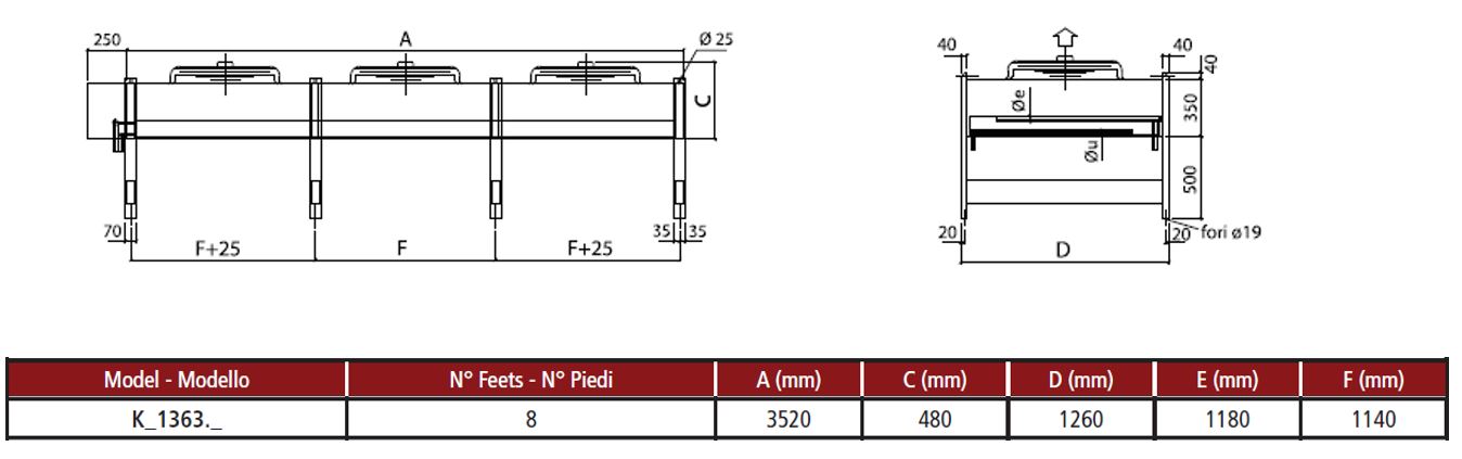 Конденсатор Thermokey (Италия) 167.3 кВт, 3х630 мм, R404a, ∆T=15 K, EN 327, KH1363BDV