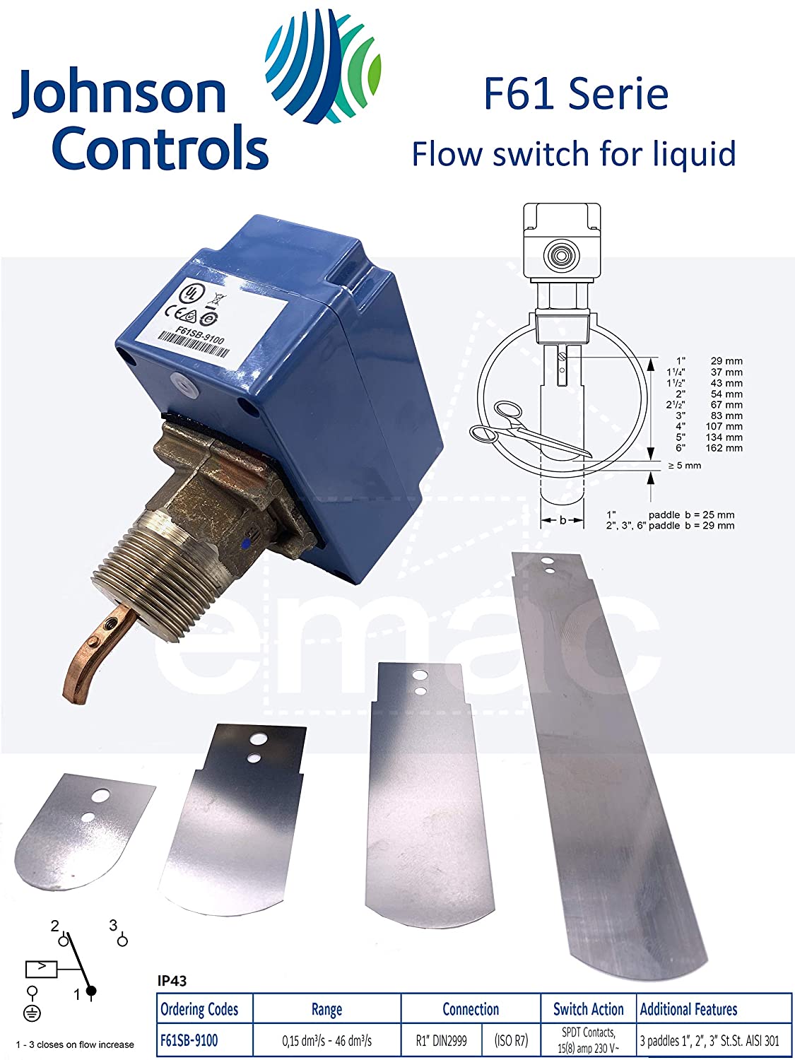 Реле протока Johnson Controls F61SB-9100