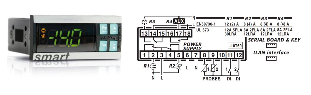 КОНТРОЛЛЕР CAREL IR33 SMART 16A 8A 8A 8A 115/230VAC 2NTC/PTC 2DI IR RTC MORS.VITE SPAGNOLO