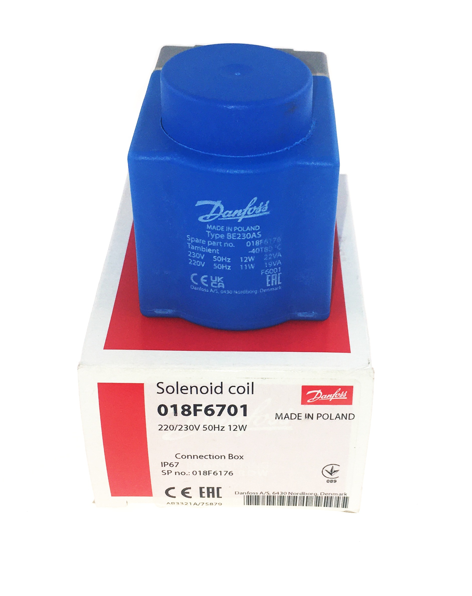 Катушка для соленоидного клапана Danfoss, для EVR 3-25, 220-230VAC, 50Hz, IP65 (Польша. Оригинал), 018F6701