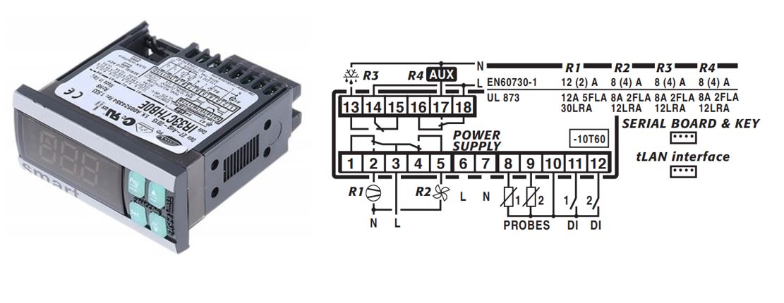 КОНТРОЛЛЕР CAREL IR33 SMART 16A 8A 8A 8A 115/230VAC 2NTC/PTC 2DI IR RTC MORS.VITE INGLESE