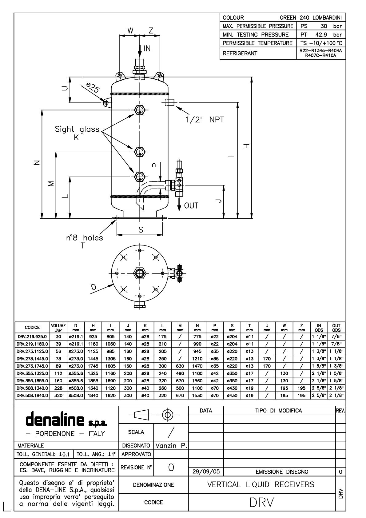 Ресивер вертикальный (112 л) Denaline DRV.355.1325.0 (Италия)
