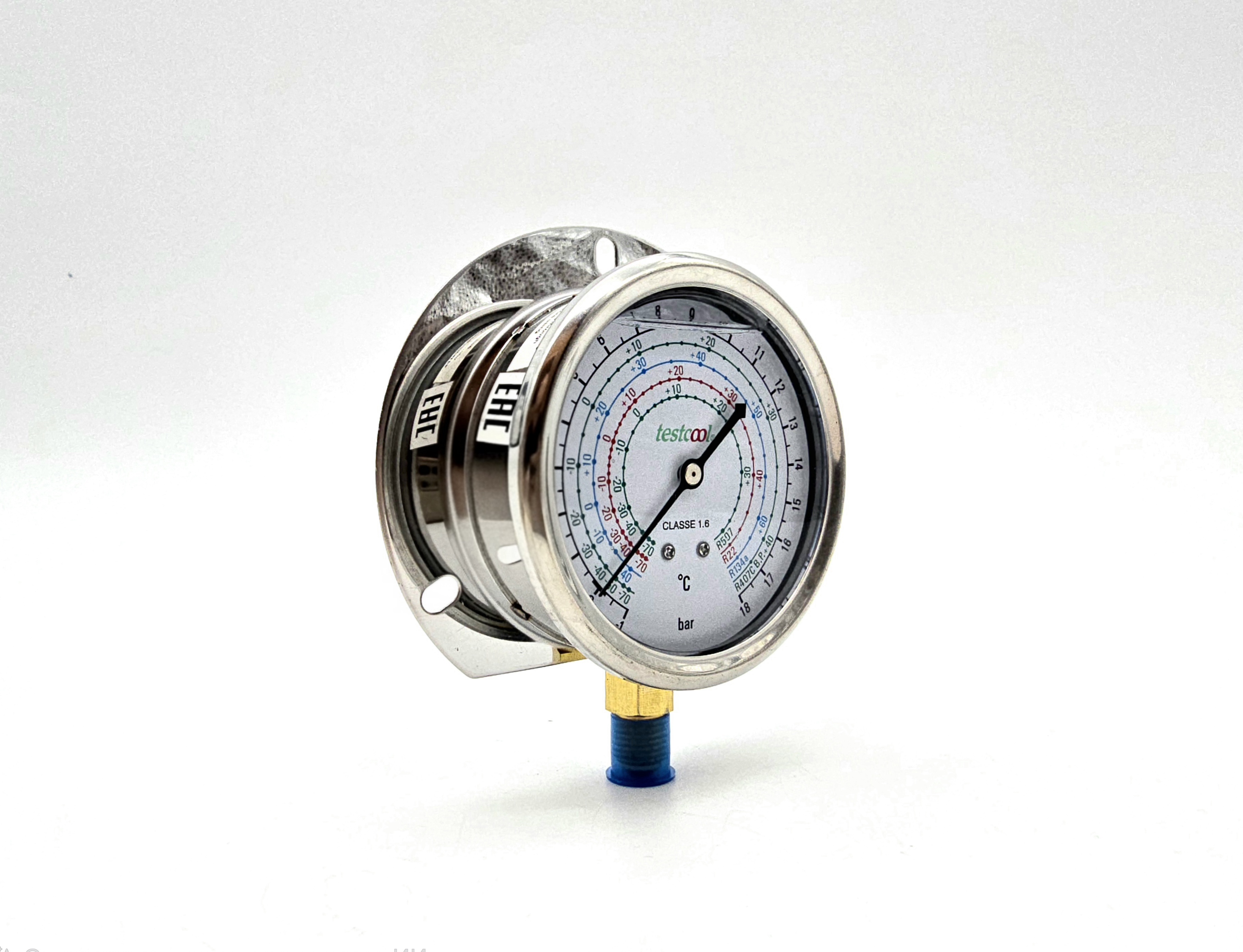 Манометр с глицерином, 80 мм, низкое давление (LP), 1/4"SAE снизу, R507/R22/R134a/407c (testcool)