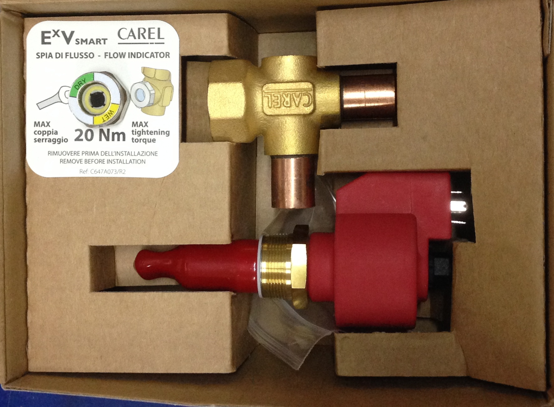 ЭЛЕКТРОННЫЙ РАСШИРИТЕЛЬНЫЙ ВЕНТИЛЬ CAREL,  E2V09 SMART 1/2”-1/2” ODF WITH SIGHT GLASS