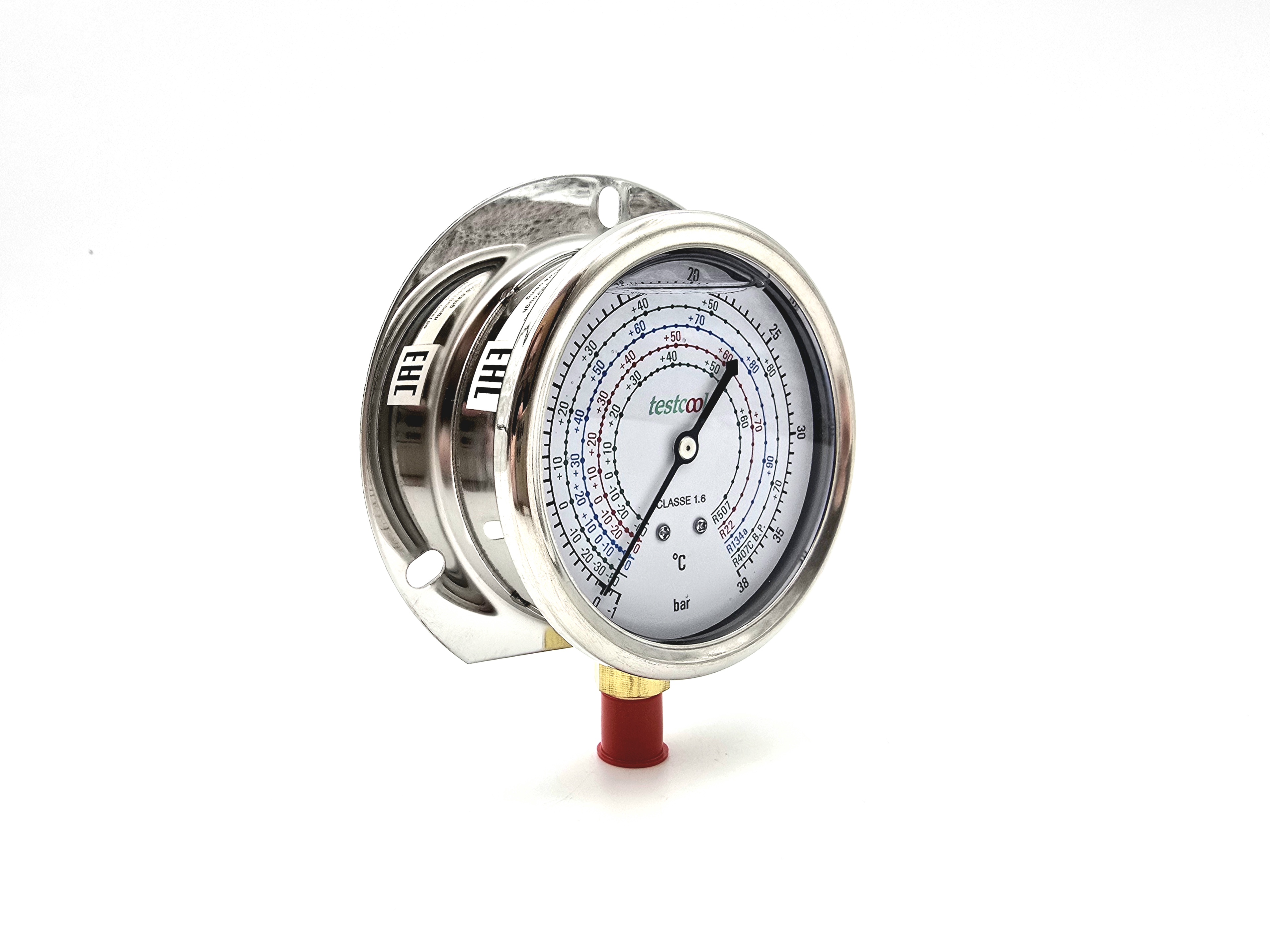 Манометр с глицерином, 80 мм, высокое давление (HP), 1/4"SAE снизу, R507/R22/R134a/407c (testcool)