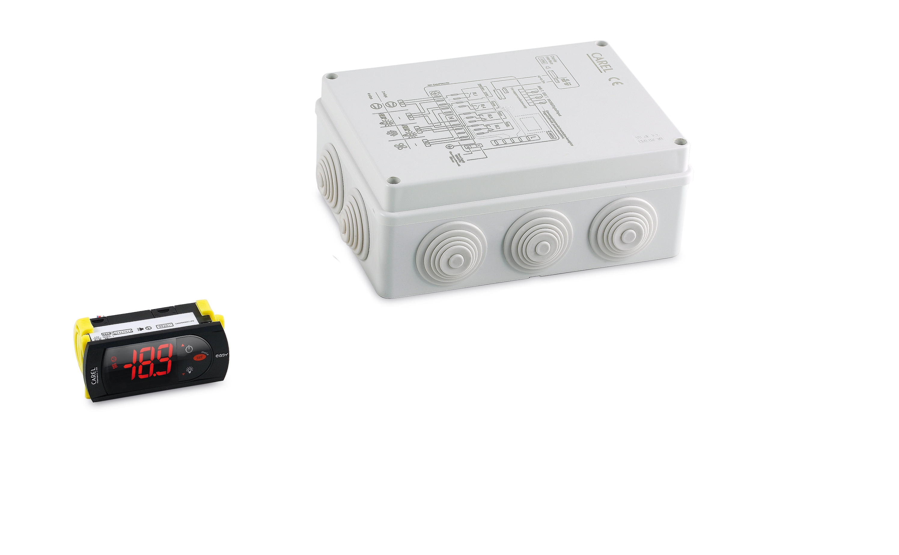 КОНТРОЛЛЕР CAREL,  4 RELAYS: 1 (30 A), 1 (2 HP), 2 (16 A), WITH PLASTIC ENCLOSURE