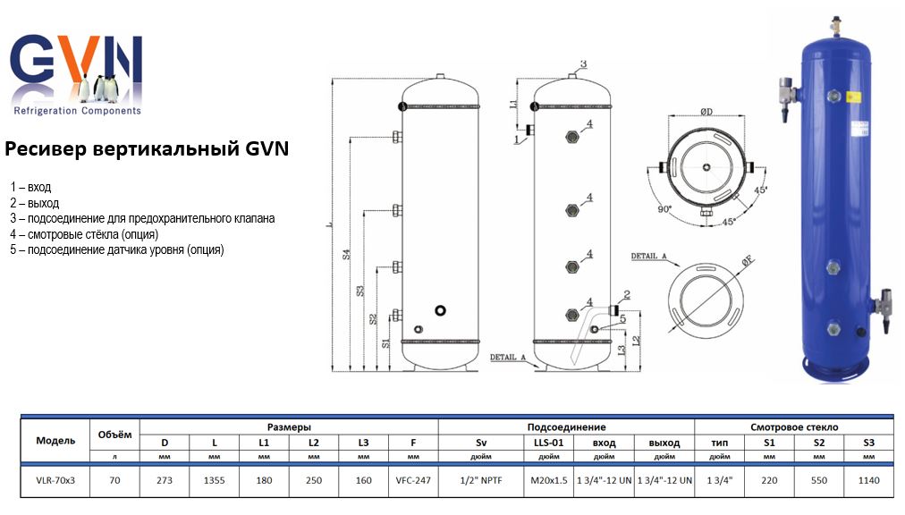 Ресивер вертикальный (70 л) VLR-70x3 GVN