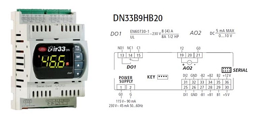 КОНТРОЛЛЕР УНИВЕРСАЛЬНЫЙ CAREL DN33 UNIV 2 UNIVERSAL INPUTS, 1D.O.+1A.O., BUZ, IR, RTC,115 TO 230 VA