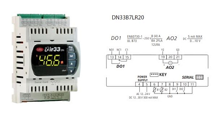 КОНТРОЛЛЕР УНИВЕРСАЛЬНЫЙ CAREL DN33UNIV 2NTC/PTC/PT1000, 1D.O.+1A.O., BUZ, IR, 12 TO 24 VAC 12 TO 30