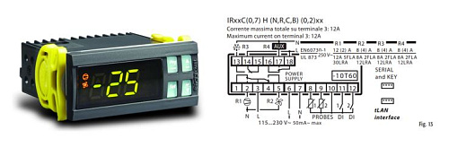 КОНТРОЛЛЕР CAREL, IR33 115/230VAC 16A 8A 8A 8A 2NTC 2DI BUZ IR RTC SCREW CONN MODBUS