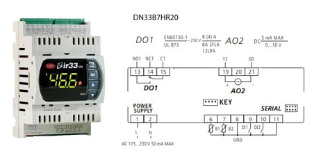 КОНТРОЛЛЕР УНИВЕРСАЛЬНЫЙ CAREL DN33 UNIV 2NTC/PTC/PT1000, 1D.O.+1A.O. BUZ, IR, 115 TO 230 VAC