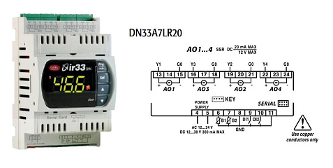 КОНТРОЛЛЕР УНИВЕРСАЛЬНЫЙ CAREL DN33 UNIV 2NTC/PTC/PT1000, 4SSR, BUZ, IR, 12 TO 24 VAC 12 TO 30 VDC