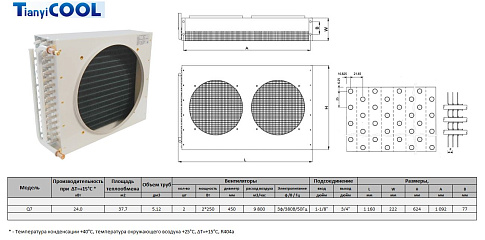 Конденсатор T-COOL Q7, 24 кВт, R404A,  ∆T=15 K, 2*450 мм (без вентиляторов)