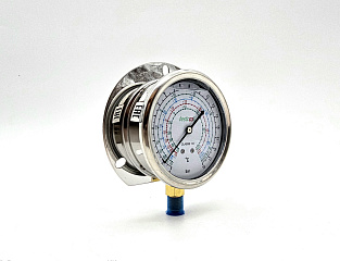 Манометр с глицерином, 80 мм, низкое давление (LP), 1/4"SAE снизу, R507/R22/R134a/407c (testcool)