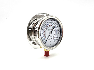 Манометр с глицерином, 80 мм, высокое давление (HP), 1/4"SAE снизу, R507/R22/R134a/407c (testcool)