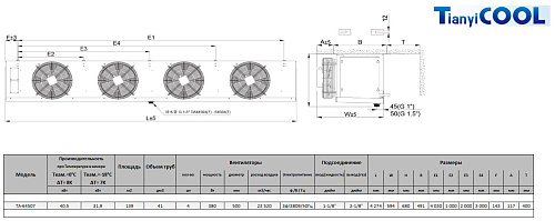 Воздухоохладитель T-COOL  TA-64507 , 7 мм, 4*500 мм, 40,5 / 31,9 кВт (SC2/SC3), электро